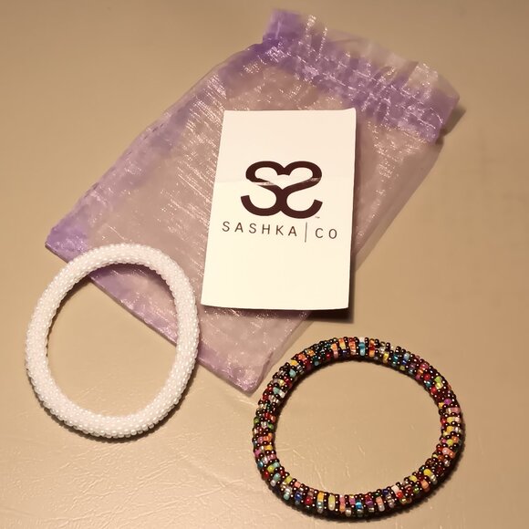 Sashka Co. lot of 2 glass beaded roll-on bracelets - white & multicolor - Picture 1 of 10